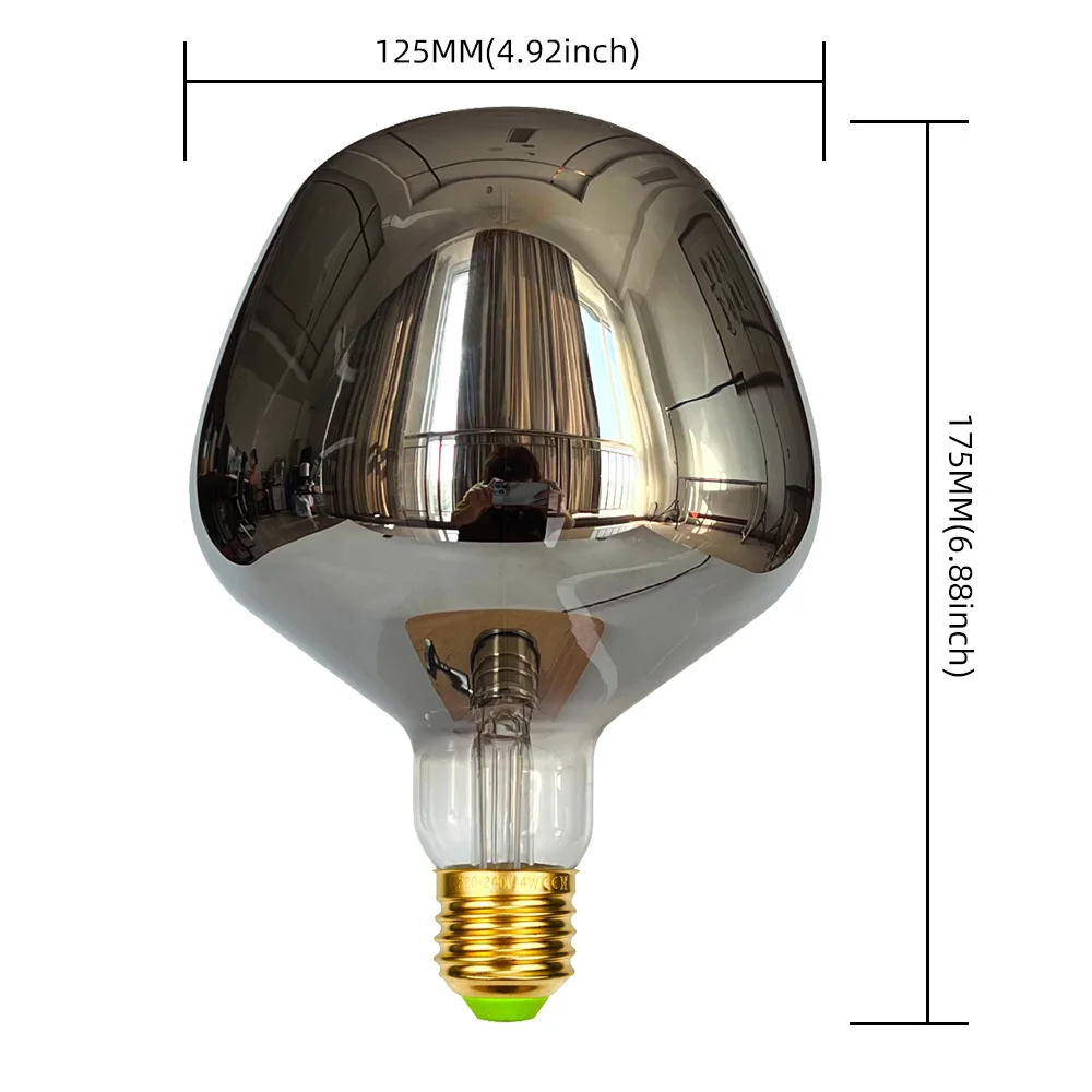 TIANFAN-Lâmpada LED Vintage, em forma especial, grande lágrima, G125, 4W, regulável, 220-240V, E27, luz decorativa, super amarelo, quente