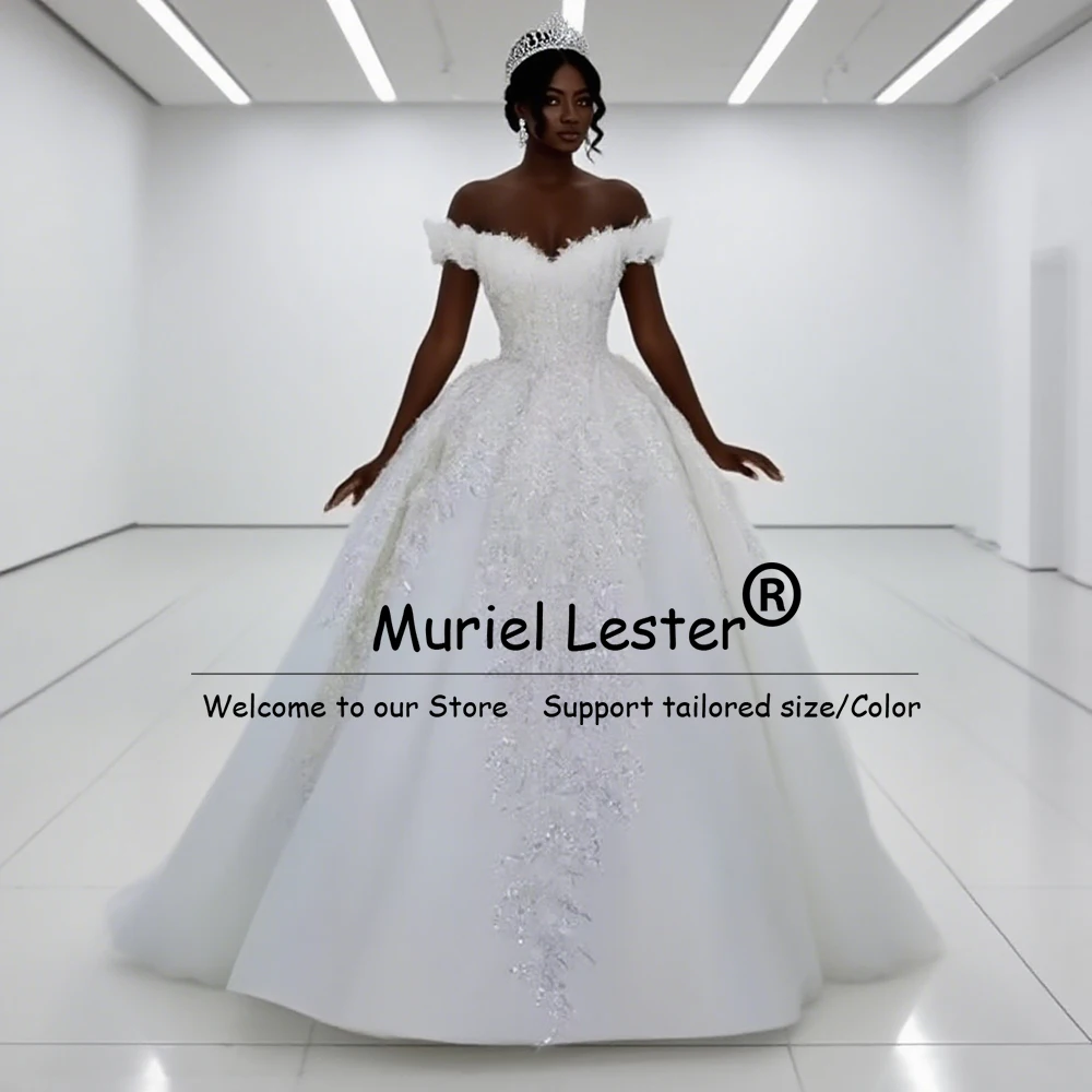 Vestidos De novia elegantes con apliques De encaje y cuentas para novia, vestidos De novia De línea A con cuello De pico, ropa personalizada para mujer, bata De novia 2025