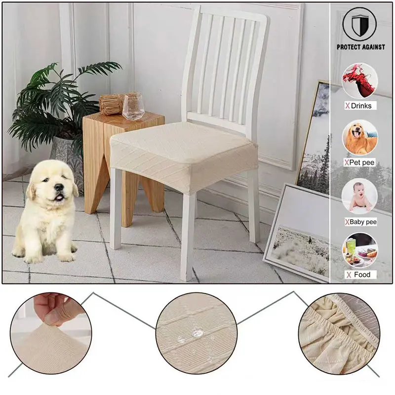1pcs Solid Color Restaurant Chair Waterproof Elastic Seat Cover Universal Size Detachable Washable Living Room Chair Protector