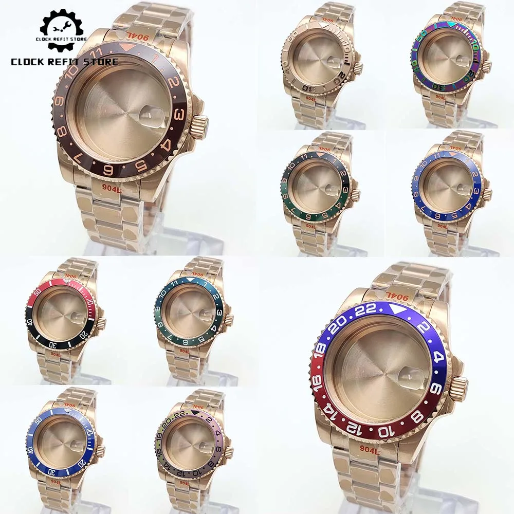 Vintage Rose Gold 40mm NH35 Watch Case 28.5mm Dial 316L Stainless Steel Sapphire Glass Waterproof Case Screwed Crown