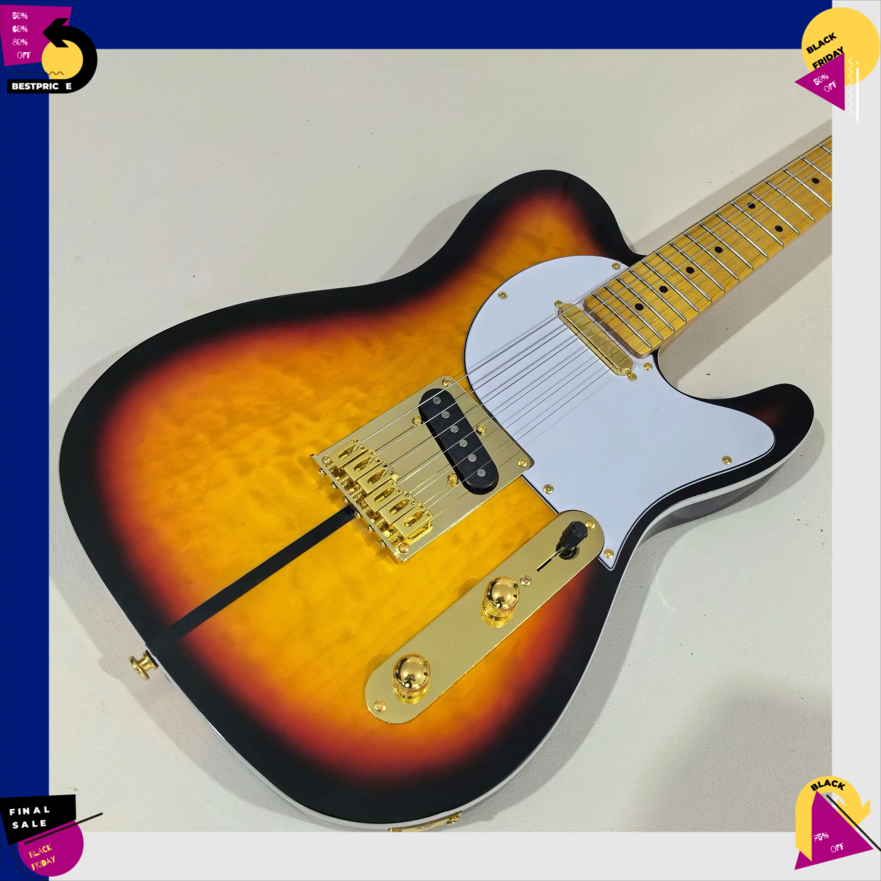 Electric Guitar Sunburst White Pickguard Maple Fingerboard Yellow Maple Neck Black Dot Inlays Rock