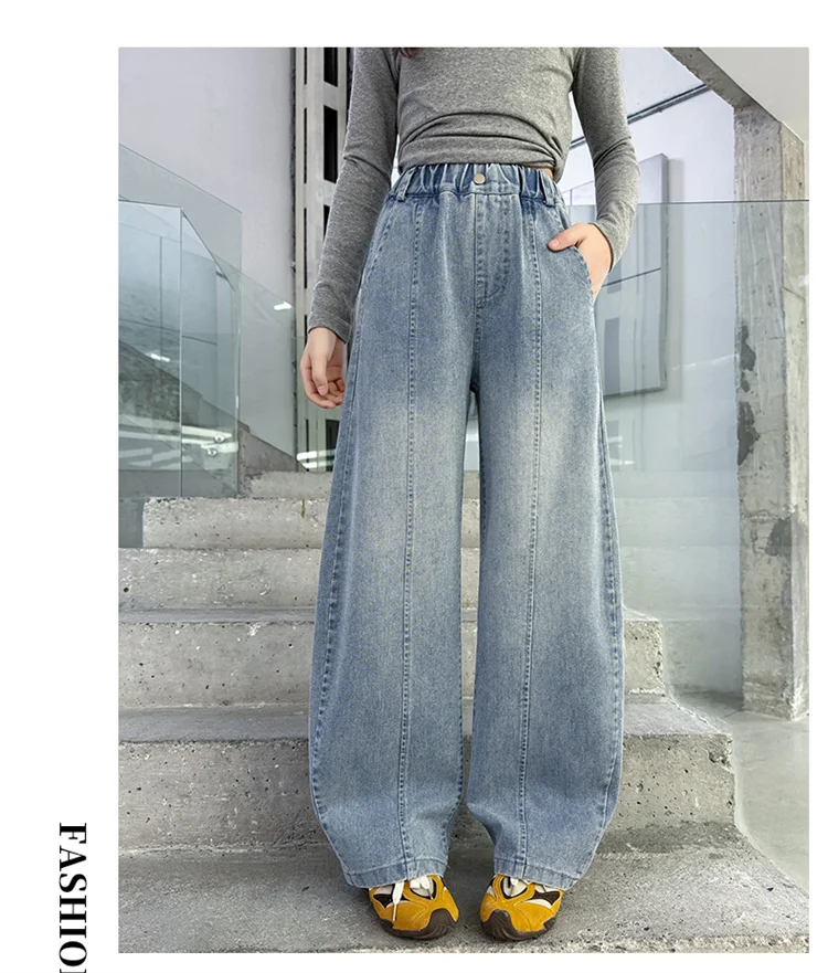 Schmal geschnittene, gebogene Jeans für Teenager-Mädchen, modische, gerade geschnittene Denim-Hosen, Kinder-Frühlingsjeans, Alter 5 bis 14 Jahre – Detail 2