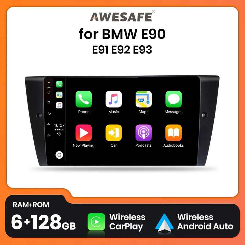 AWESAFE PX9 Plus Car Radio For BMW 3-Series E90 E91 E92 E93 wireless CarPlay Android Auto No 2 din 2din DVD