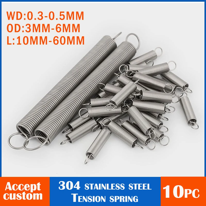 304 stainless steel tension springs for trampoline small spring hook Used for pulling DIY toy springs OD 3-6MM long 10-60mm