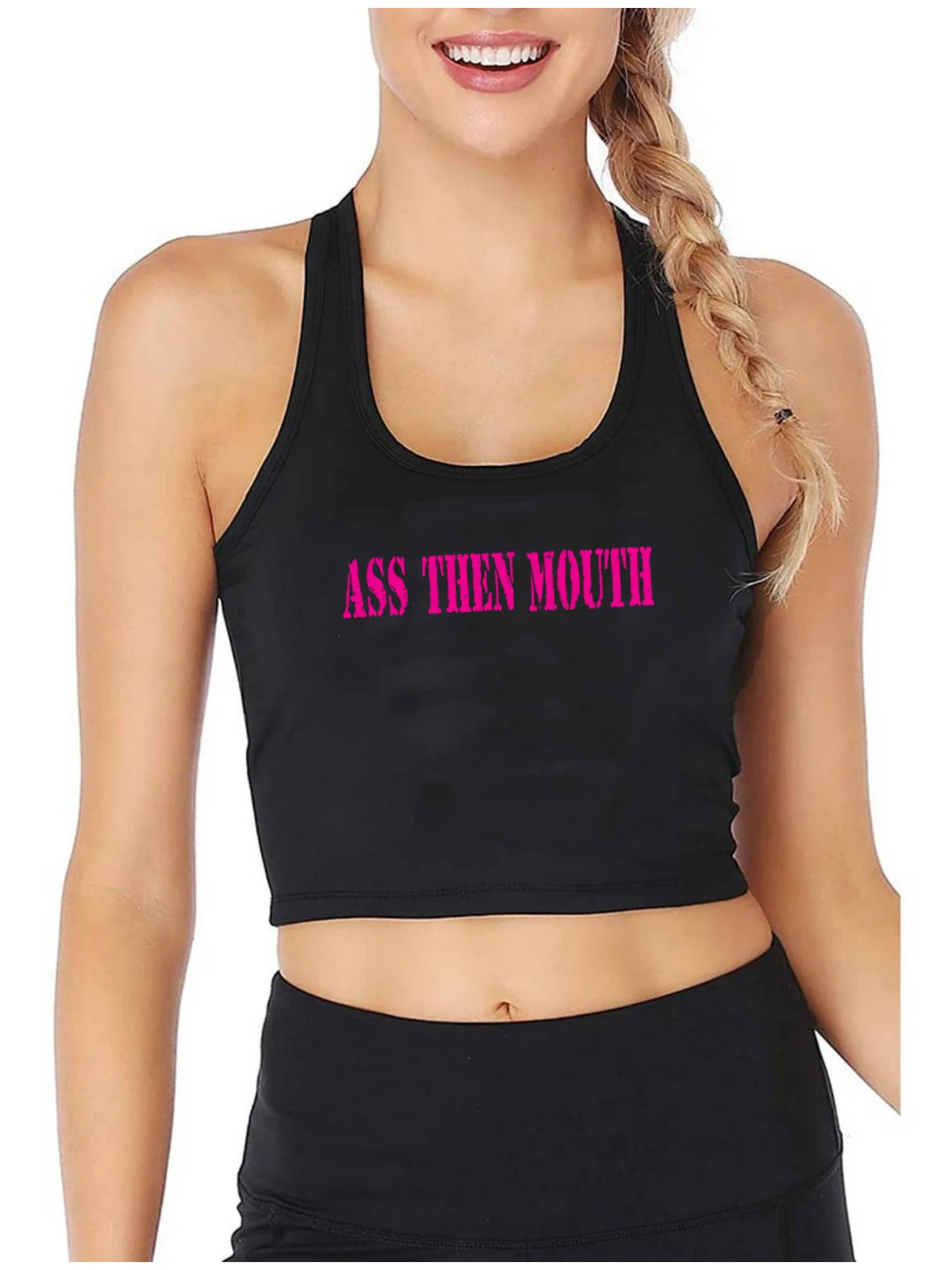 Ass Then Mouth Design Cotton Sexy Crop Top Hotwife Humorous Flirty Tank Tops Swinger Fetish DDLG BDSM Naughty Camisole
