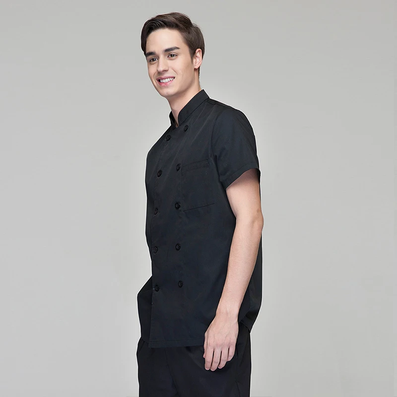 Chaqueta de manga corta para hombre, uniforme de cocina para restaurante, Chef, camisa de cocinero para Hotel, monos de camarero y panadería, abrigo de cocina transpirable para Catering