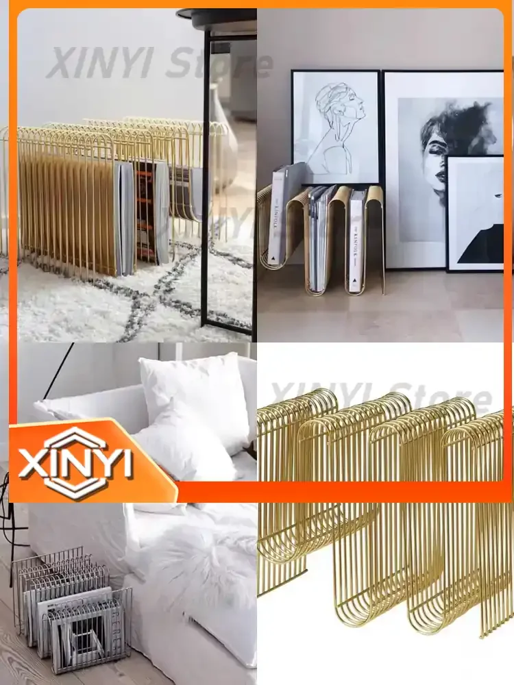 Nordic Simple Magazine Shelf for Creative Landing Metal Light Luxury Book Shelves for Sample Room Decoration Floor Frame