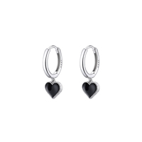 925 Sterling Silver Black Heart Pendant Hoop Earrings For Women Cute Fine Jewelry Light Luxury Accessories In Summer