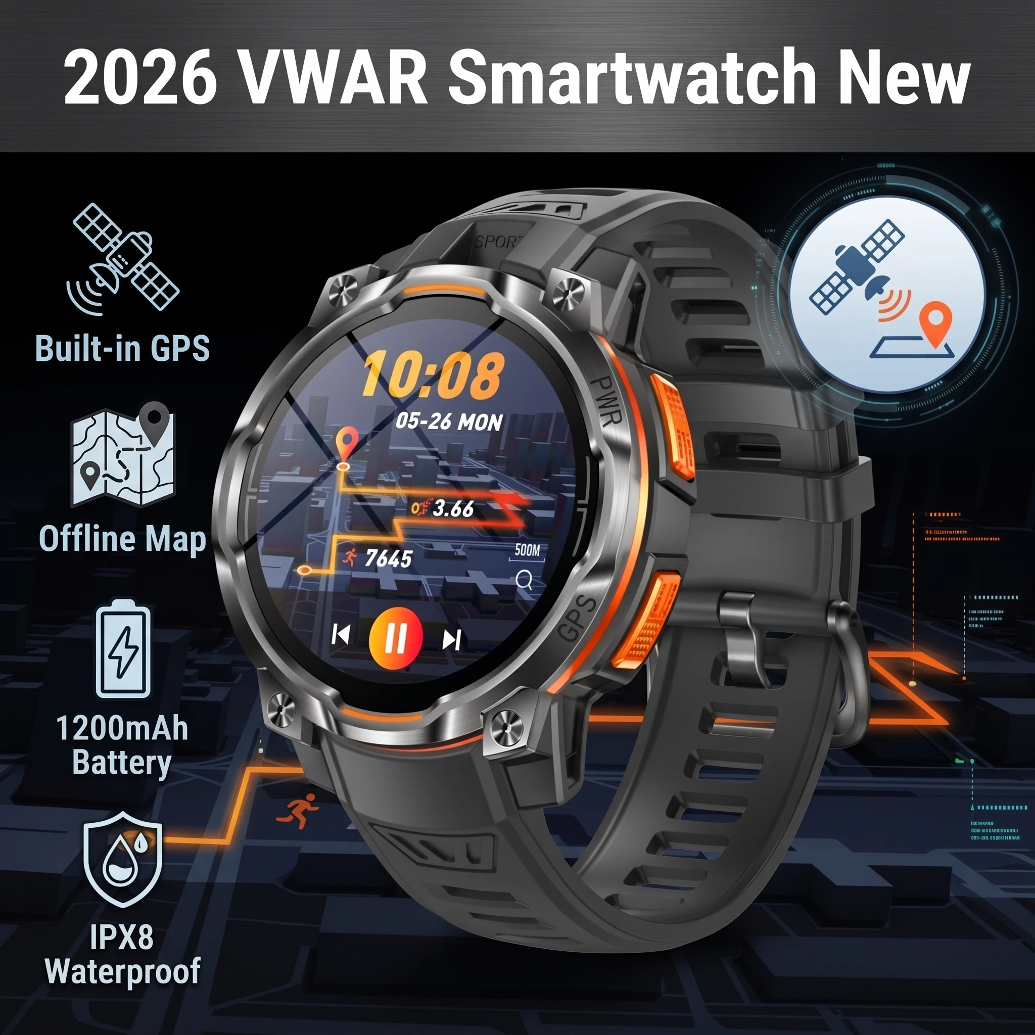 Reloj Inteligente VWAR GPS 1200 mAh