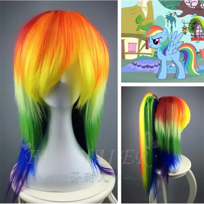 Anime Characters Rainbow Dash Cosplay Costume Headwear Prop Wig Adult Colored Hair