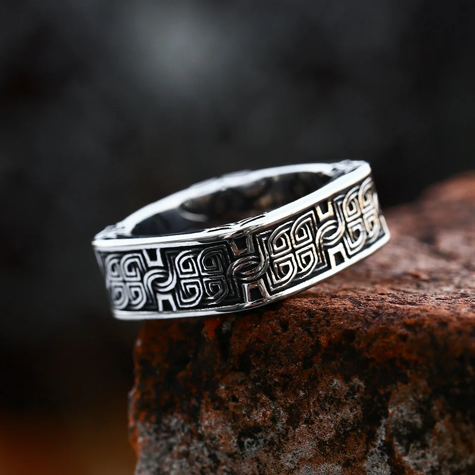 Steel Soldier  Retro fashion square embossed pattern open ring men and women jewelry gift