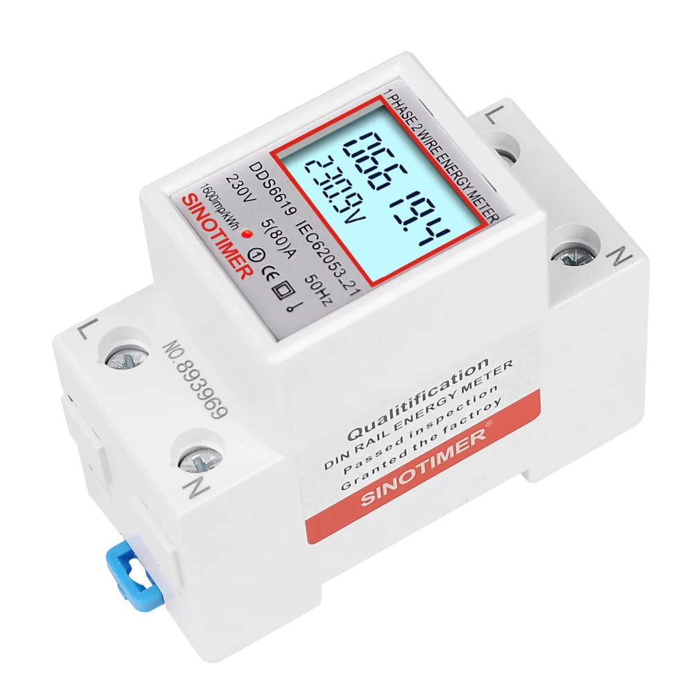 Backlit Single Phase Two Wire LCD Digital Display Wattmeter Power Consumption Energy Meter kWh AC 230V 220V 50Hz Din Rail