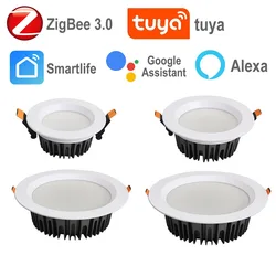 Tuya Smart ZigBee Led Downlight możliwość przyciemniania 12W asystent Alexa inteligentne życie lampa sufitowa sypialnia kuchnia reflektor Google Home