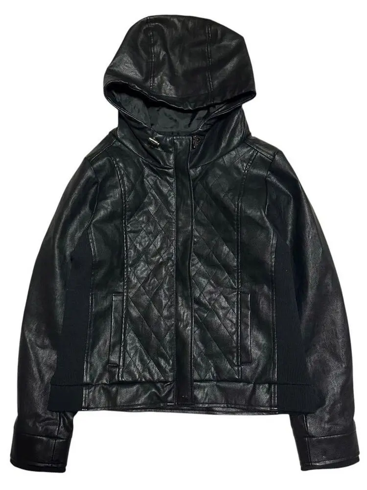 BLACK JOKER L.G.B 00s Dark Knight Motorcycle Visual Retro Subculture Hooded Leather Jacket tops