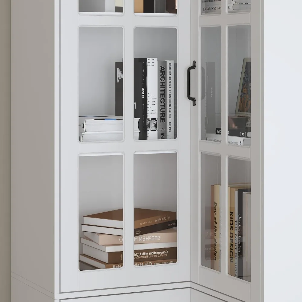 رف كتب بباب زجاجي زاوية، خزانة كتب مكونة من 5 طبقات على شكل حرف L، خزانة تخزين زاوية المطبخ بطول 78.9، تصميم زجاجي مشوي #4