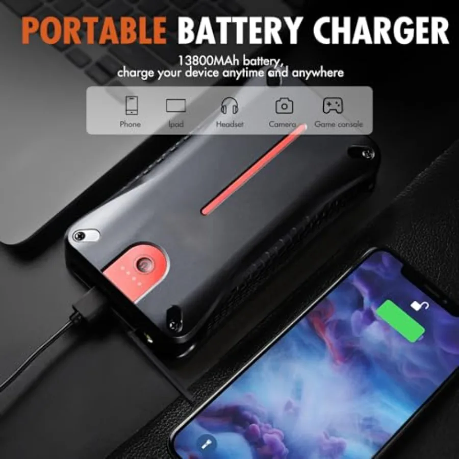 بطارية سيارة محمولة 12 فولت مع تيار ذروة 3000 أمبير ودعم شحن سريع USB مثالي للبنزين حتى 7.0 لتر و5.