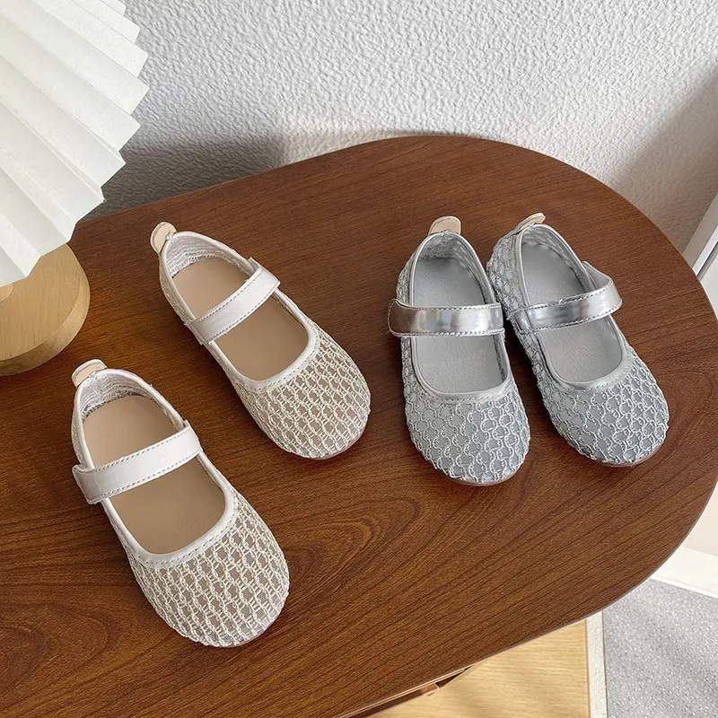 First Walker Girls Cut-outs Mesh Leather Shoes 2026 New Summer Kids Mary Jane Flats Soft Sole Classic Simple Party Wedding Shoes