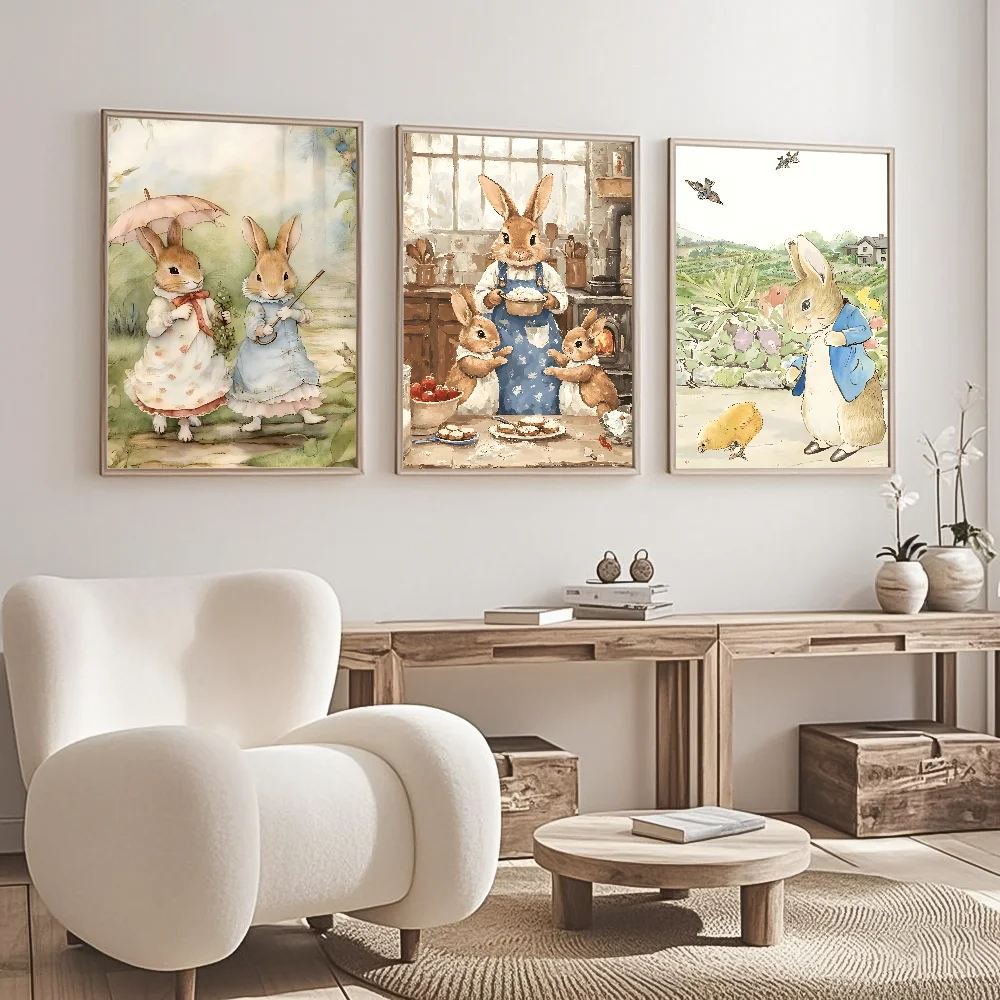 Kawaii P-Peter Rabbit Cute Poster Waterproof Wall Art Sticker For Bar Living Room Decor High Quality Print A Gift For Children