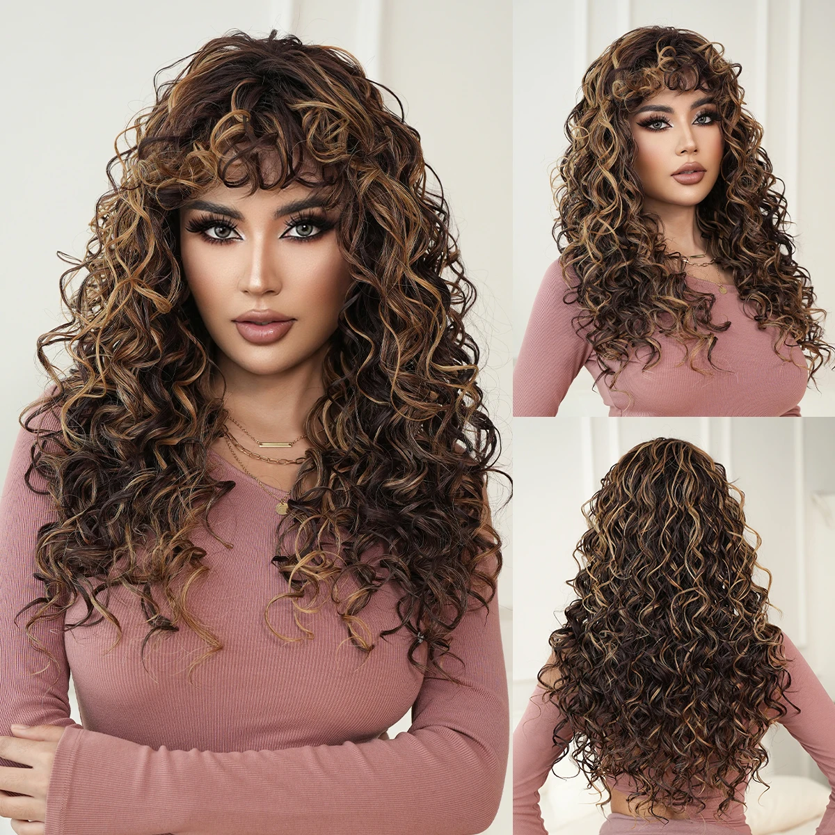 NAMM 24 Inch Synthes Striking Black Afro Kinetic Wigs, Long Loose Wave Shaped Forehead Included, Hairstyle Accessories For Daily