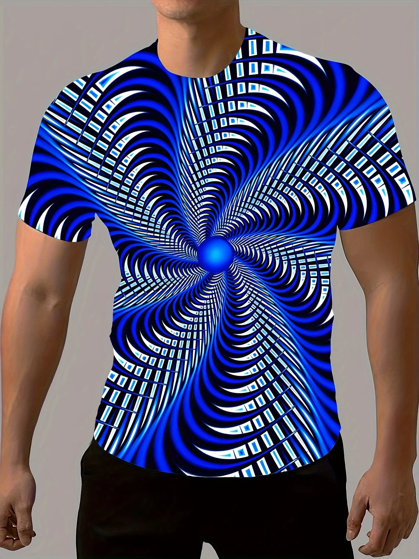 Summer men\'s 3D printed vortex pattern printed short sleeved T-shirt creative design T-shirt casual fashion trend