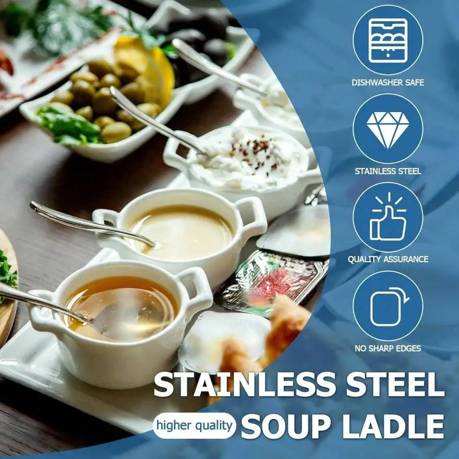 

2-Piece Stainless Steel Soup Ladles, 6.7 Inch Round Bouillon Spoons For Kitchen Serving