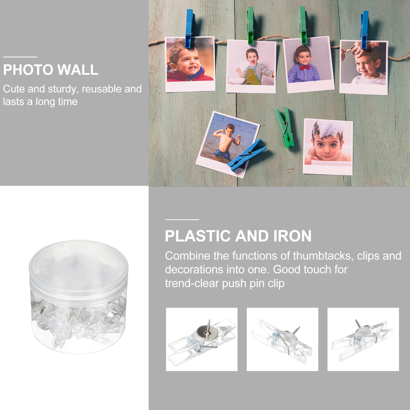 50pcs Transparent Push Pin Clips Multi-Function Reusable Plastic Iron Clamps For Photo Wall Home Office Decoration Picture