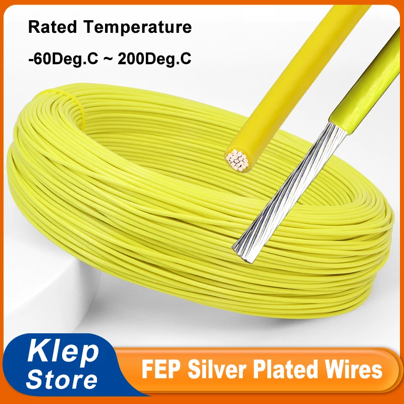 

Yellow Sq 0.06 ~ 10mm Silver Plated Coppe Wires FEP Insulation HiFi Audio Speaker Headphone High Temperature PTFE Electric Cable