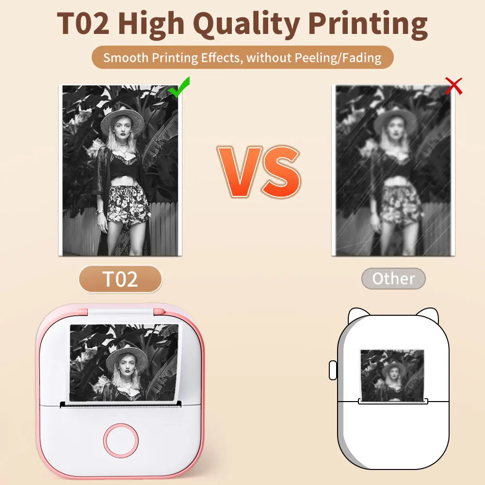 Phomemo T02 Mini Portable Printer Thermal Printing Sticker Wireless Inkless Pocket Printer Self-adhesive Label Printer