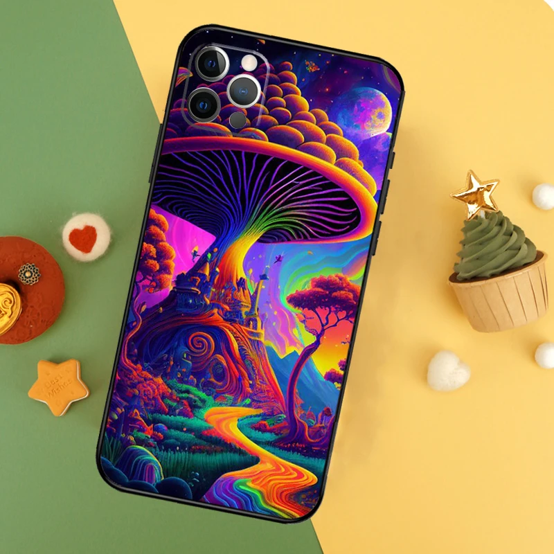 Weird Trippy Mushroom Cover For iPhone 16 15 14 13 12 11 Pro Max Plus Mini 7 8 X XS Max XR Phone Case