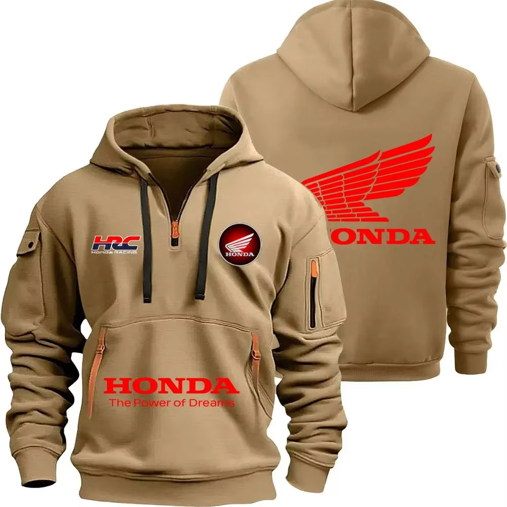 Honda hoodie met rits, buitensportliefhebbers 2025, nieuwe heren- en damesmode, lente- en herfsthoodie met halve rits