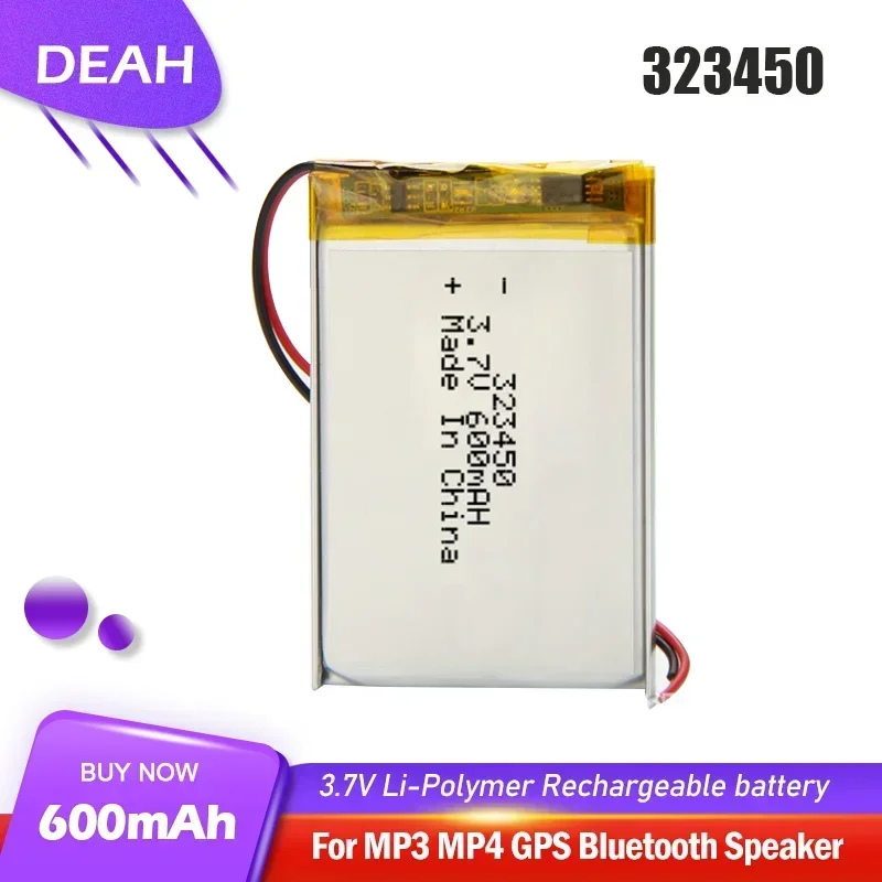 323450 3.7V 600mAh Lithium Polymer Rechargeable Battery For MP3 MP4 MP5 GPS DVD DVR PSP LED E-book Smart Watch Li-ion Li-Po Cell