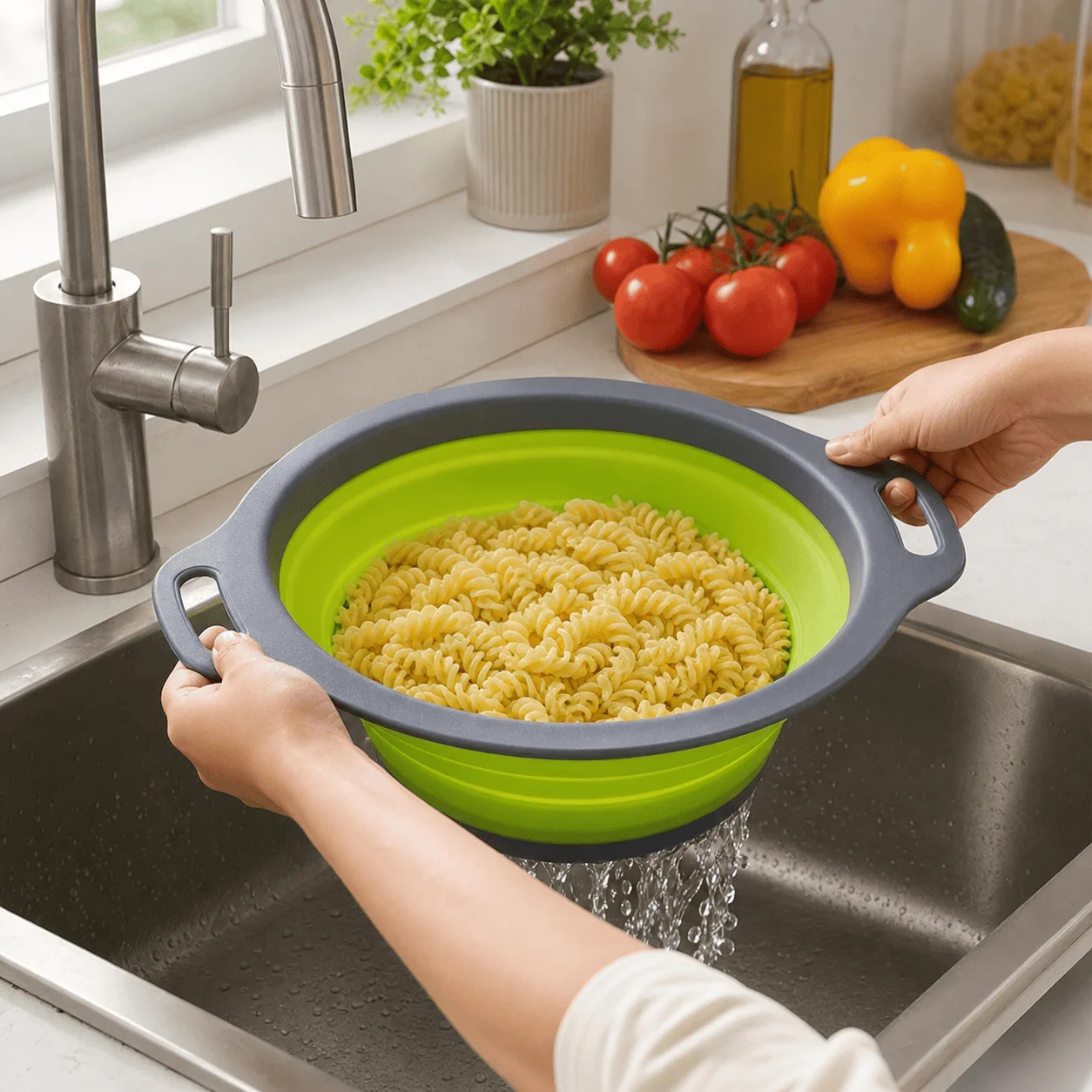 Collapsible Silicone Colander, Foldable Round Strainer Basket with Handles - view 4
