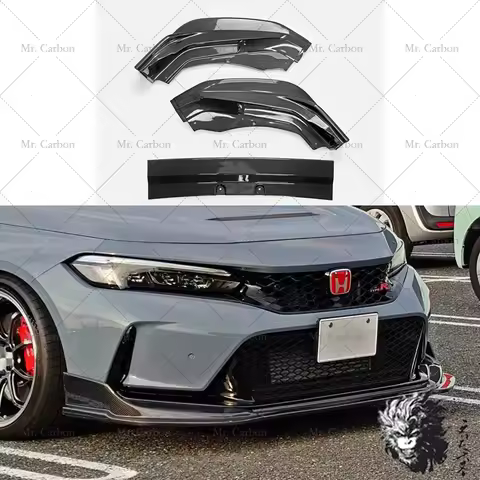 M&amp;M Front Lip For Civic Type-R FL5 Aero MM Style Carbon Fiber Glass Front Lip 3 Pcs Trim For FL5 FRP Front Bumper Splitter Racin