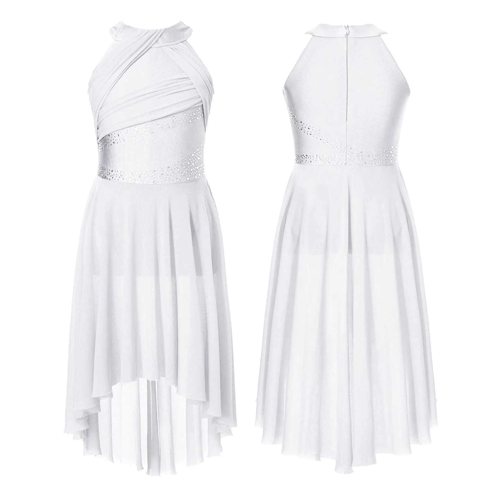 Costume da pattinaggio su ghiaccio moderno lirico per bambini Costume da balletto con strass Body da ginnastica per ragazze Abito da pattinaggio di figura