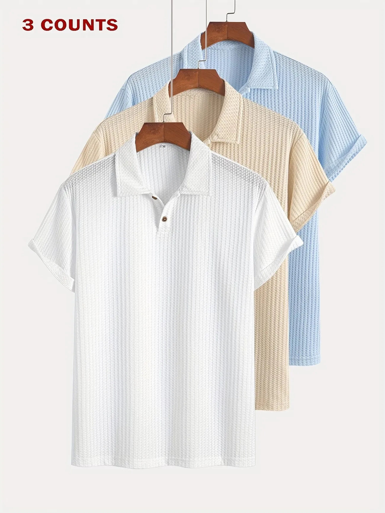 Summer men's polo shirt 3-piece assembly, breathable and non stuffy, versatile for business and leisure, solid color lapel short