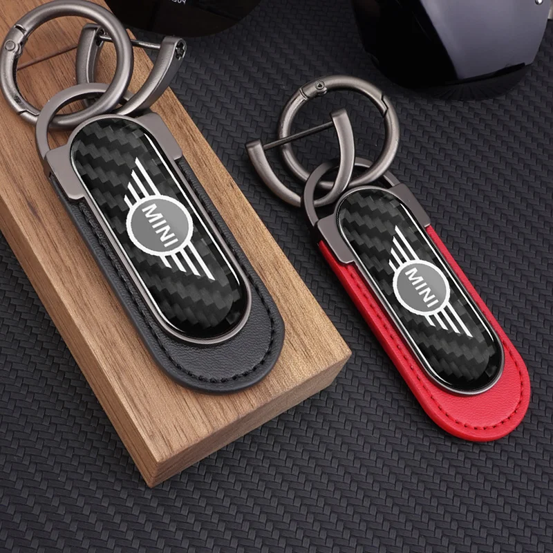 Leather Work For Car - พวงกุญแจรถยนต์หนังโลหะคาร์บอนไฟเบอร์ สำหรับ MINI Cooper R56 F56