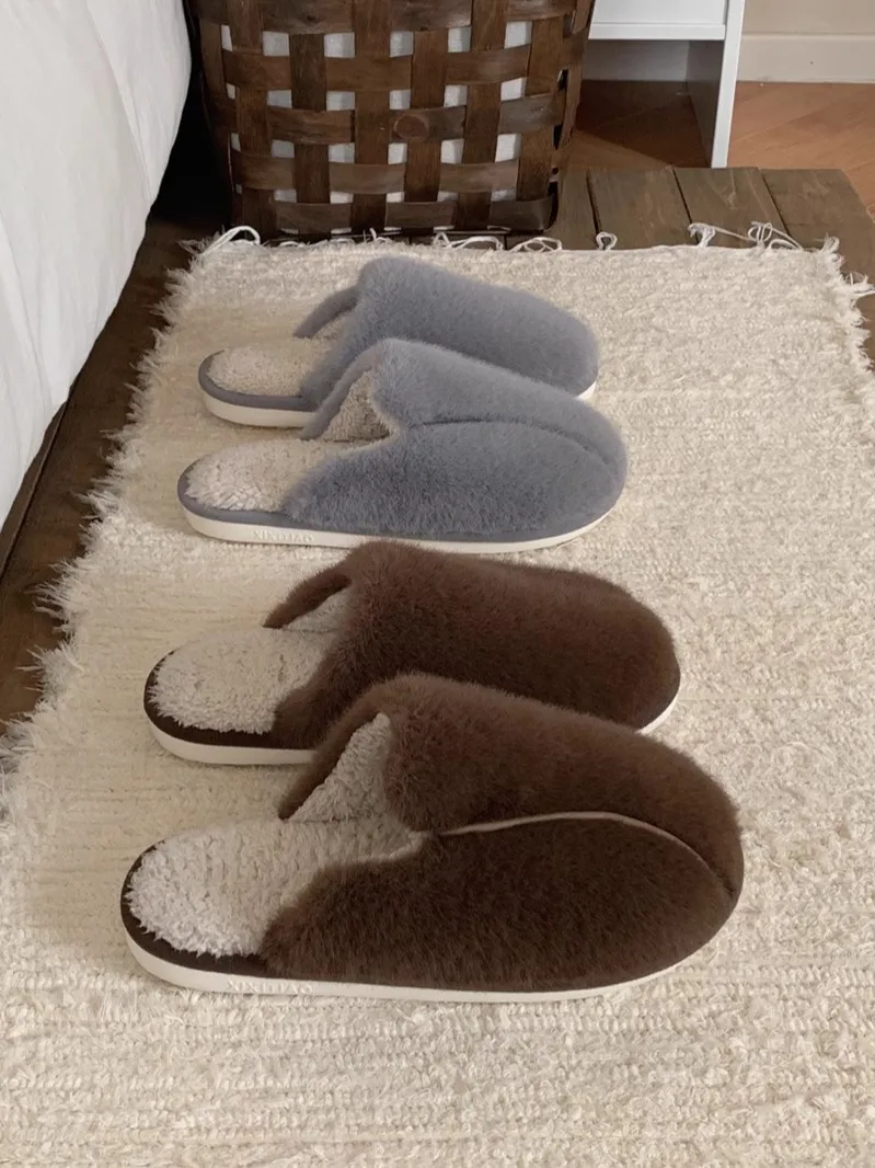

Casual Home Indoor Men's Slip-On Slippers Soft Plush Anti-Slip Retro Cotton Slippers Comfortable Flat Heel All-Weather Wear