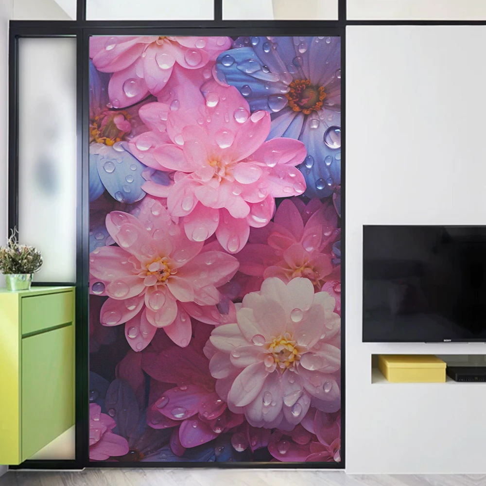 

Fresh Flower Decorative Privacy Window Film UV Blocking Heat Control Window Coverings Static Cling Glass Sticker for Home