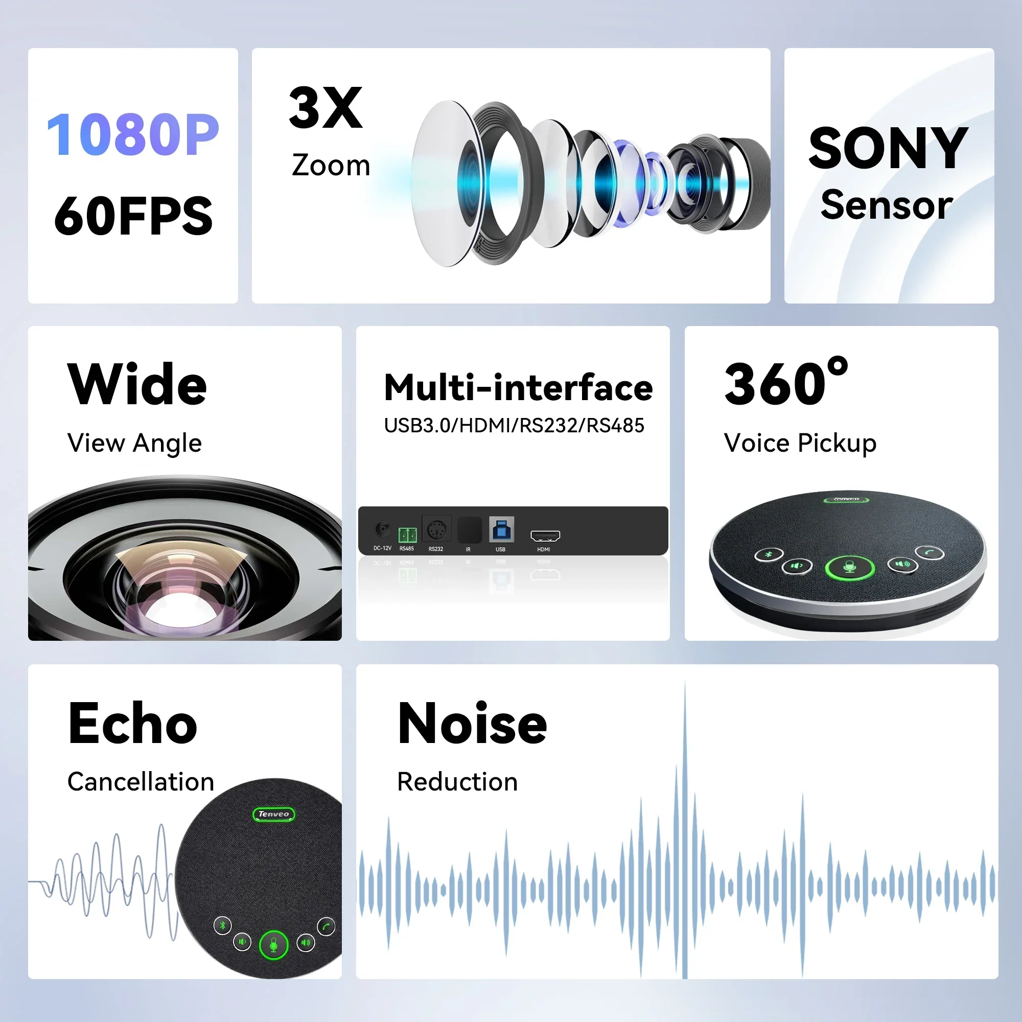 Tenveo Usb Ptz Camera 3x Zoom USB 3.0 Ptz Camera And Blue-tooth Microphone Video Conference System