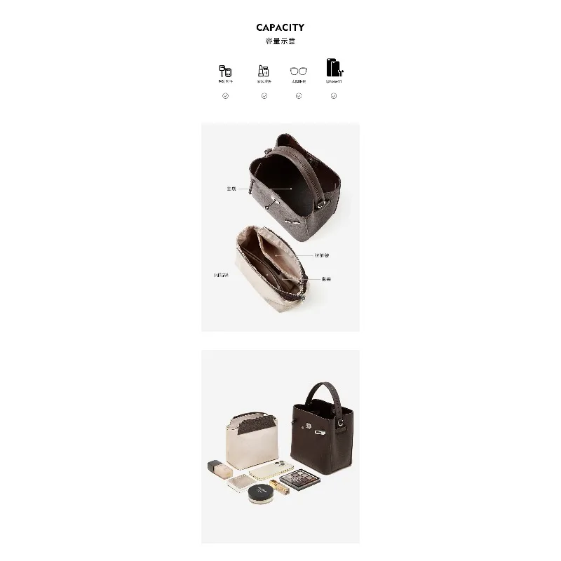 First Layer Cowhide Vegetable Basket Bucket Bag Women's Genuine Leather New Versatile Premium Shoulder Bag Portable Oblique Span