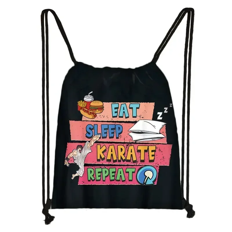Cartoon Ninja In Training Backpack Taekwondo karate Boys Drawstring Bag Kids Bookbag Men Storage Bag for Travel Shoes Holder