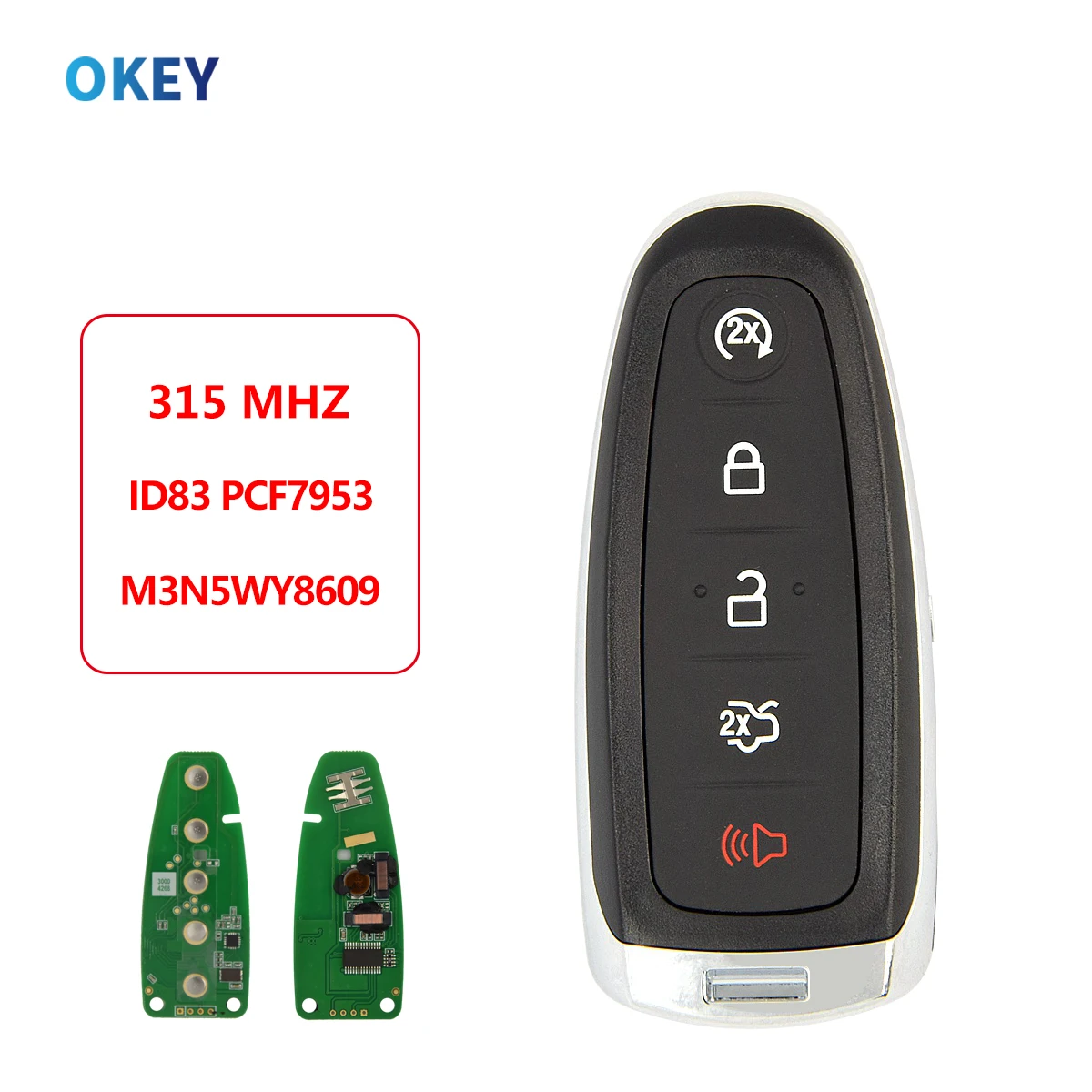 Okey Remote Car Key 315Mhz ID83 Chip For Ford Explorer Edge Flex C-max Taurus M3N5WY8609 315Mhz Smart Control With Hu101 Blade