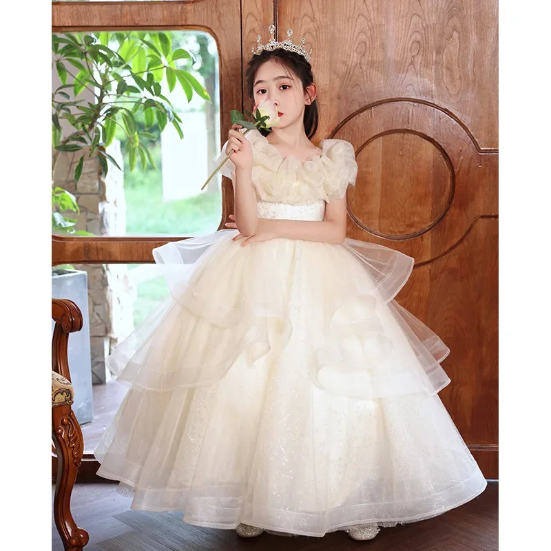 

GUXQD Champagne Baby Flower Girl Dresses Tulle Children Princess Prom Birthday Party Gowns