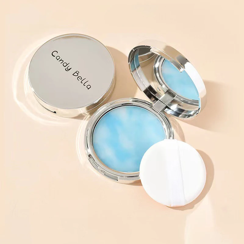 1pcs Blue Sky Oil Long-lasting Powder Cake With Puff Waterproof Powder Makeup Dry And Wet Face Powder