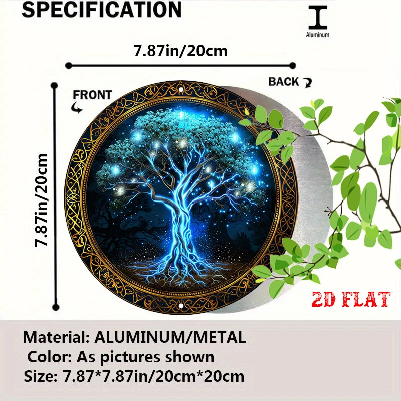 CIFBUY Luminous Celtic Knot Tree Round Aluminum Wall Art Waterproof Durable Home Office Cafe Garage Decor