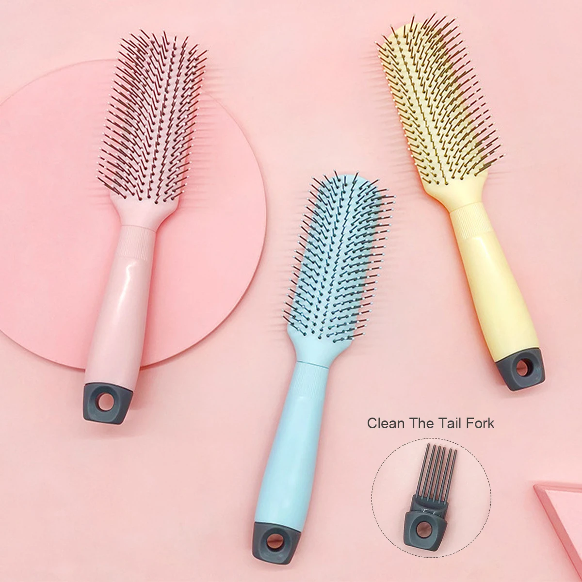 

Hair Brush with Clean Tail Fork Anti Static Detangling Tool Scalp Massage Brush for Smooth Hair Women Daily Use