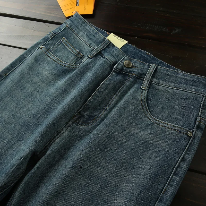 Ready-to-wear washed, autumn men's fit straight stretch jeans long pants