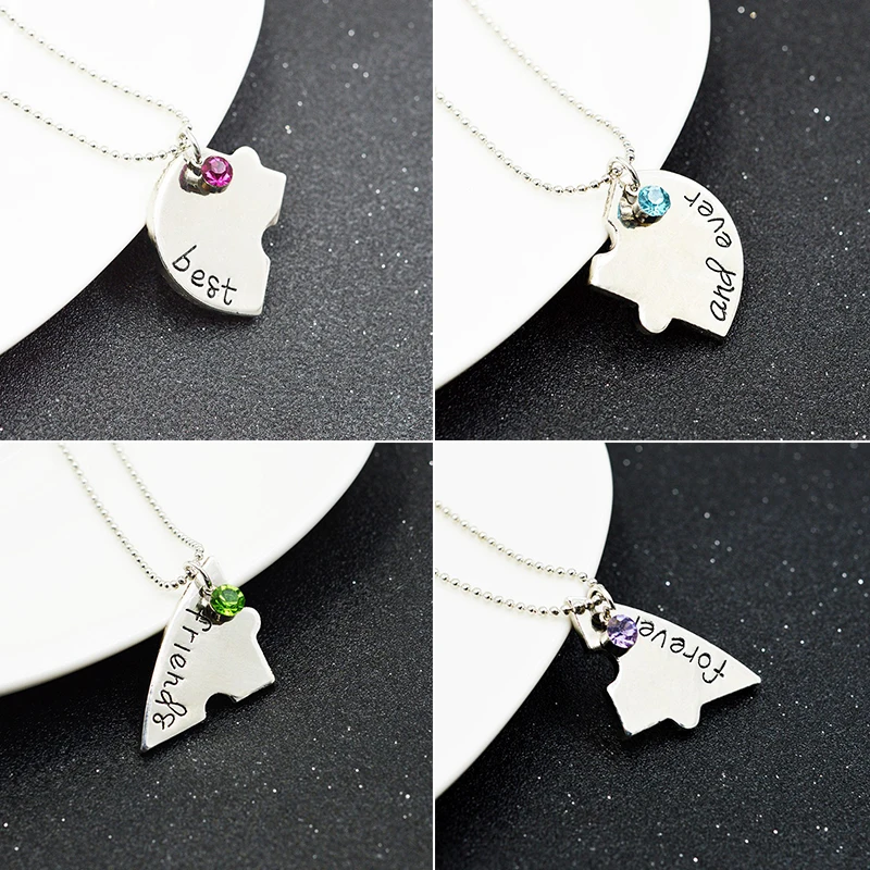 4pcs/set Korean Fashion Ladies Pendant Necklace Set Best Friends Forever Friendship Pendant Bff Jewelry Matching Couple Necklace