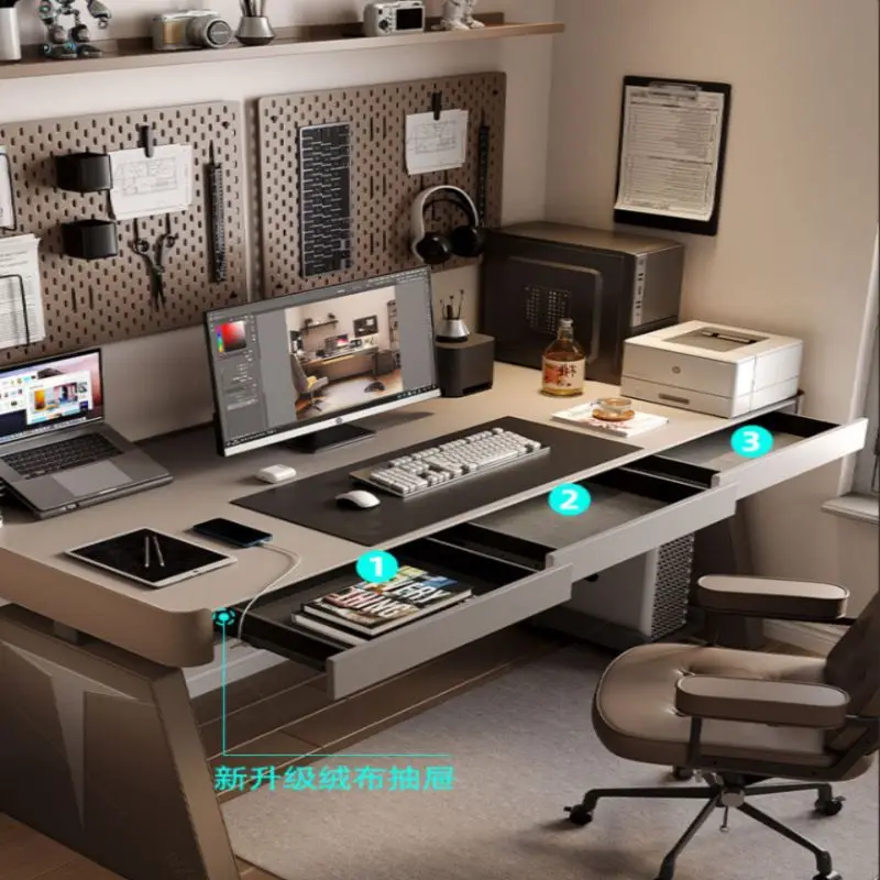 Intelligent electric lifting table Italian high-end saddle leather integrated desk Home high school students learning computer