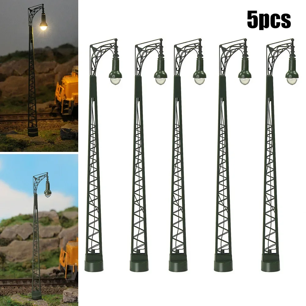 5Pcs 3V Model Track Lights Lattice Mast Light, Track H0 Light 12cm Layout 1: 87 Miniature Lamp Model Street Light DIY Building